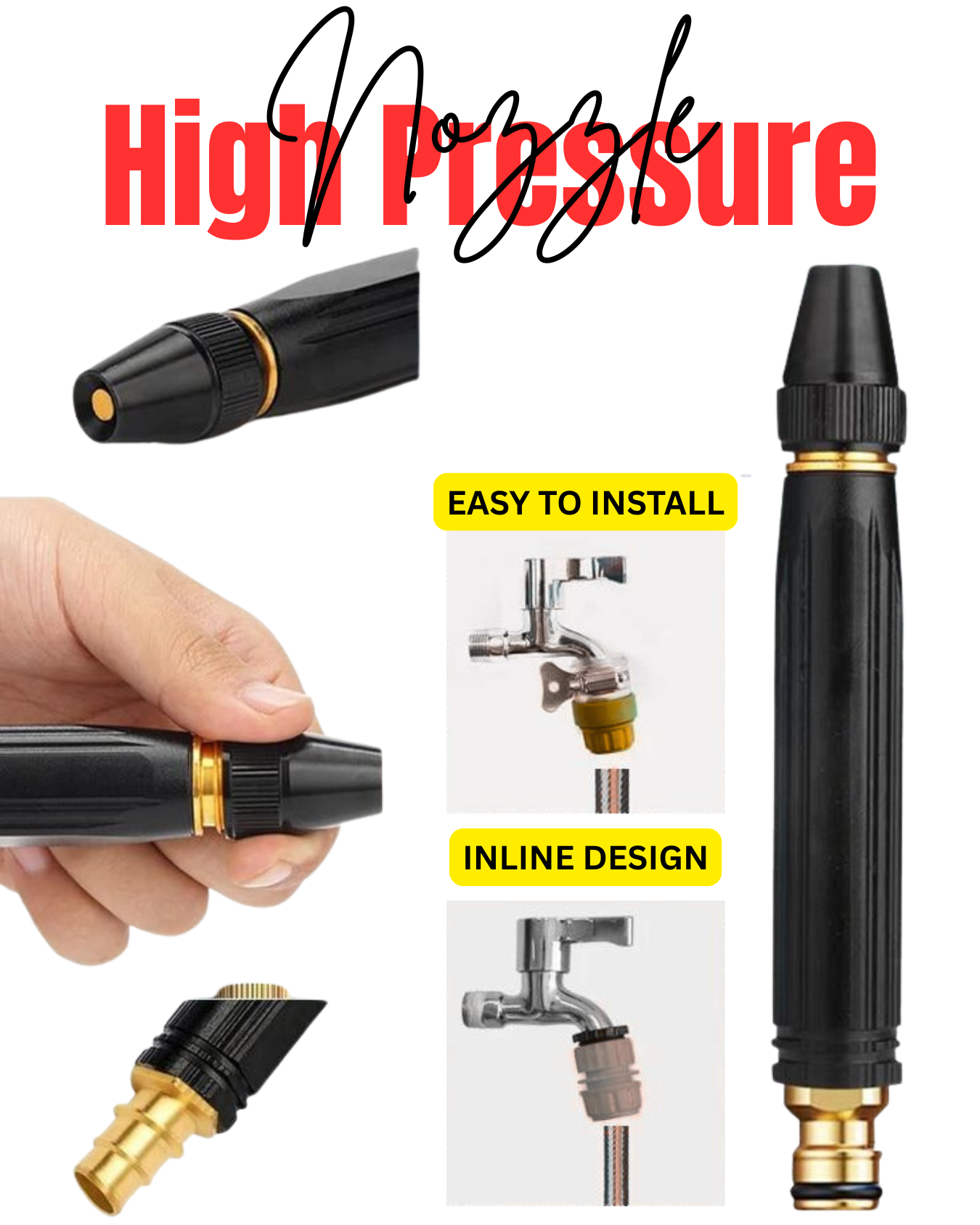 🔥 Imported High Pressure Adjustable Water Spray Nozzle – Heavy Duty Brass Connector | Car Wash & Gardening Pro Tool
