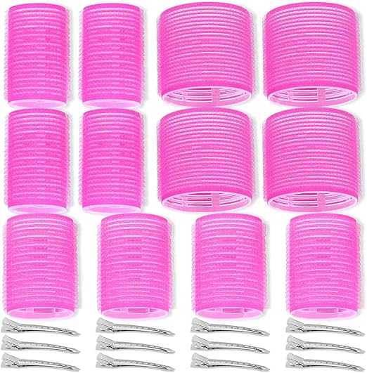 🎀 12pcs/Set Hair Roller Set 🎀 💁‍♀️ 12pcs Plastic Self-Grip Curlers (3 Sizes) + 12pcs Metal Clips ✨