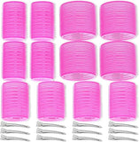 🎀 12pcs/Set Hair Roller Set 🎀 💁‍♀️ 12pcs Plastic Self-Grip Curlers (3 Sizes) + 12pcs Metal Clips ✨