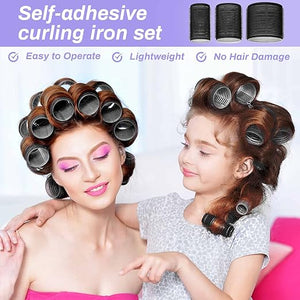 🎀 12pcs/Set Hair Roller Set 🎀 💁‍♀️ 12pcs Plastic Self-Grip Curlers (3 Sizes) + 12pcs Metal Clips ✨