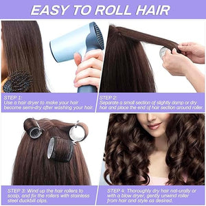 🎀 12pcs/Set Hair Roller Set 🎀 💁‍♀️ 12pcs Plastic Self-Grip Curlers (3 Sizes) + 12pcs Metal Clips ✨
