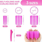 🎀 12pcs/Set Hair Roller Set 🎀 💁‍♀️ 12pcs Plastic Self-Grip Curlers (3 Sizes) + 12pcs Metal Clips ✨
