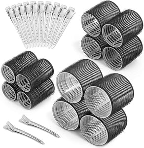 🎀 12pcs/Set Hair Roller Set 🎀 💁‍♀️ 12pcs Plastic Self-Grip Curlers (3 Sizes) + 12pcs Metal Clips ✨