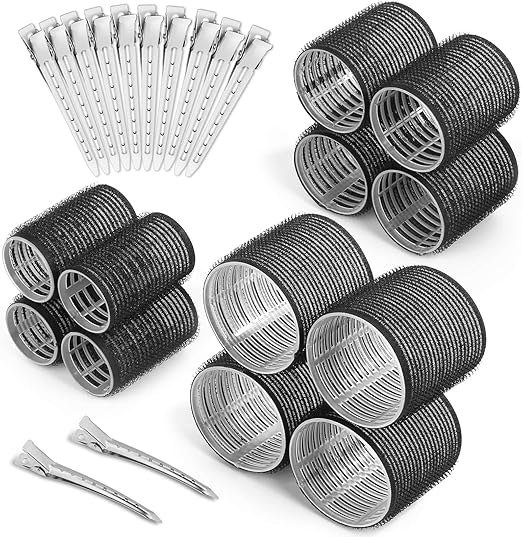 🎀 12pcs/Set Hair Roller Set 🎀 💁‍♀️ 12pcs Plastic Self-Grip Curlers (3 Sizes) + 12pcs Metal Clips ✨