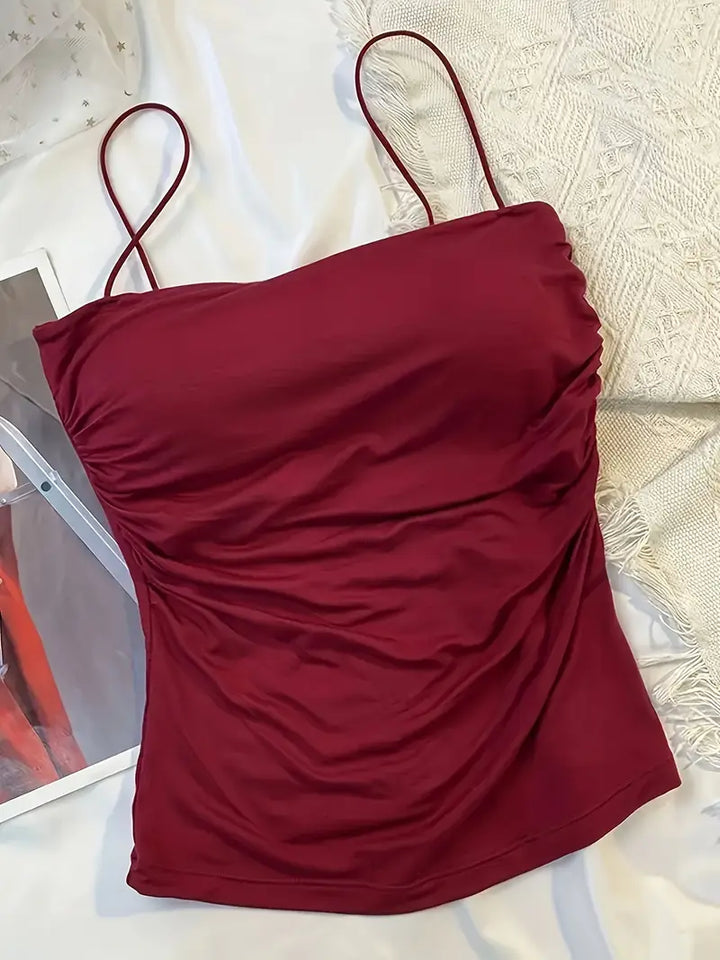 🌟 Stylish Waist Pleated Corset Top 🌟💖 Soft Support with Fixed Chest Pads – No need for a bra
