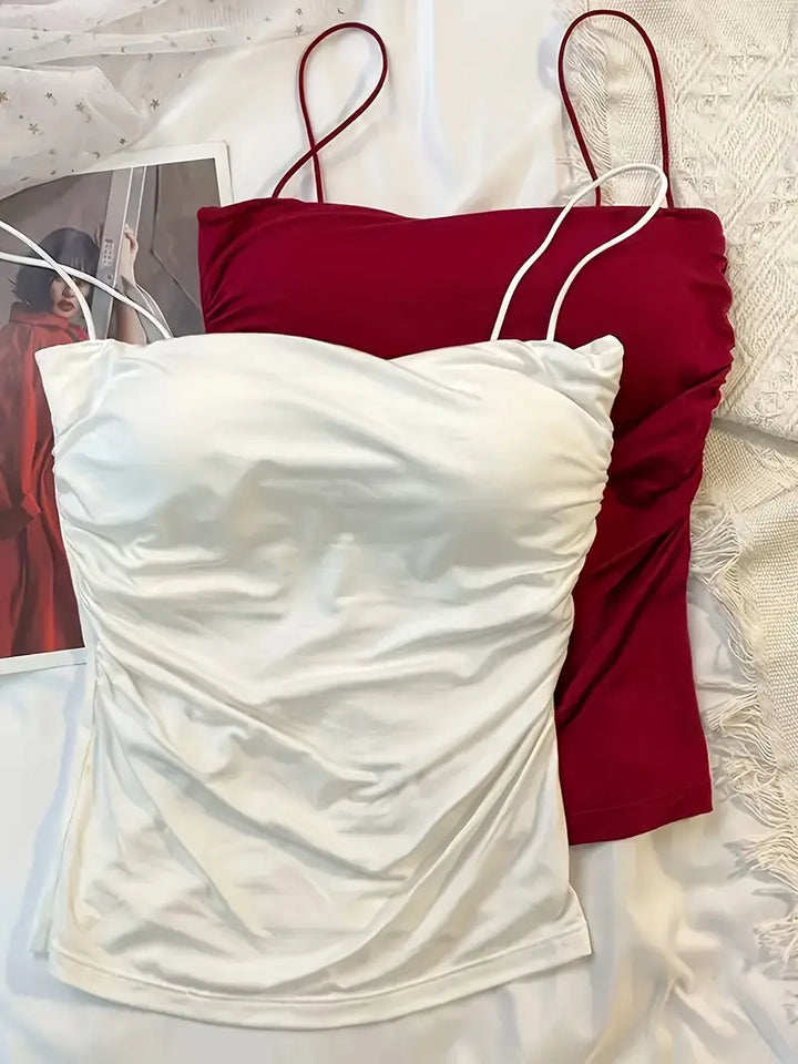 🌟 Stylish Waist Pleated Corset Top 🌟💖 Soft Support with Fixed Chest Pads – No need for a bra