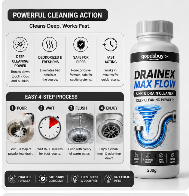 DRAINEX MAX FLOW – Sink & Drain Cleaner Powder | Powerful Clog Cleaner | Pack of 3