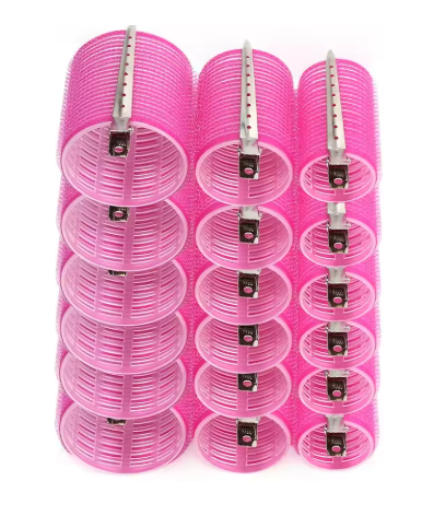 🎀 12pcs/Set Hair Roller Set 🎀 💁‍♀️ 12pcs Plastic Self-Grip Curlers (3 Sizes) + 12pcs Metal Clips ✨