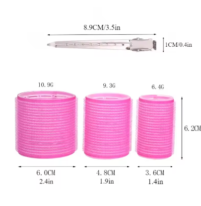 🎀 12pcs/Set Hair Roller Set 🎀 💁‍♀️ 12pcs Plastic Self-Grip Curlers (3 Sizes) + 12pcs Metal Clips ✨